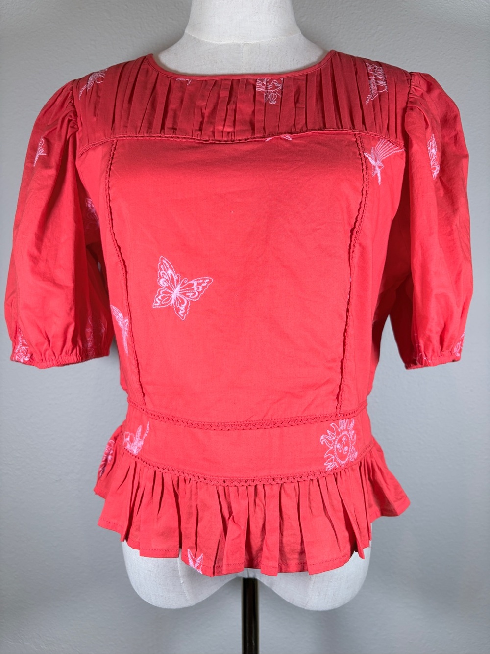 NWT Ciebon Allisa Embroidered Cotton Peplum Top Size Large - Picture 3 of 13